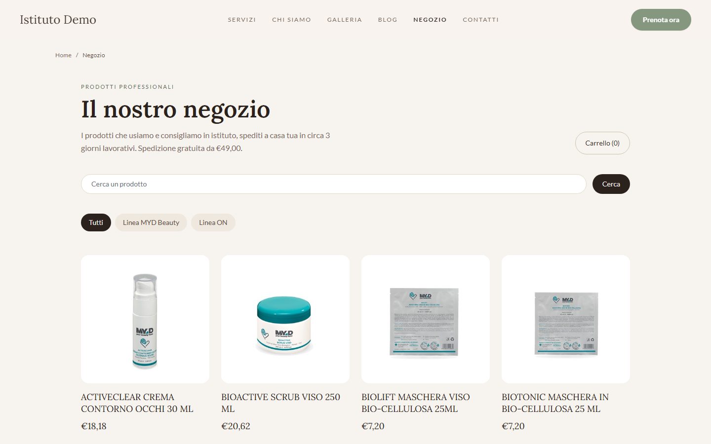 Il negozio di un centro estetico