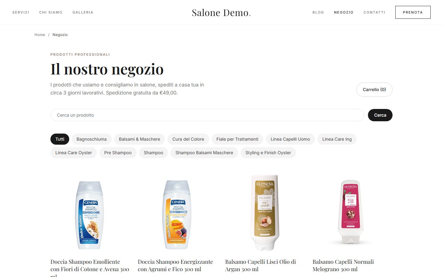 Il negozio sul sito